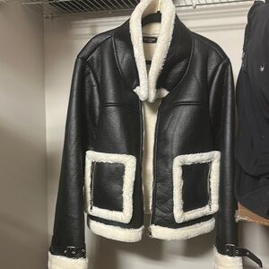PrettyLittleThing Black and White Faux Leather Jacket